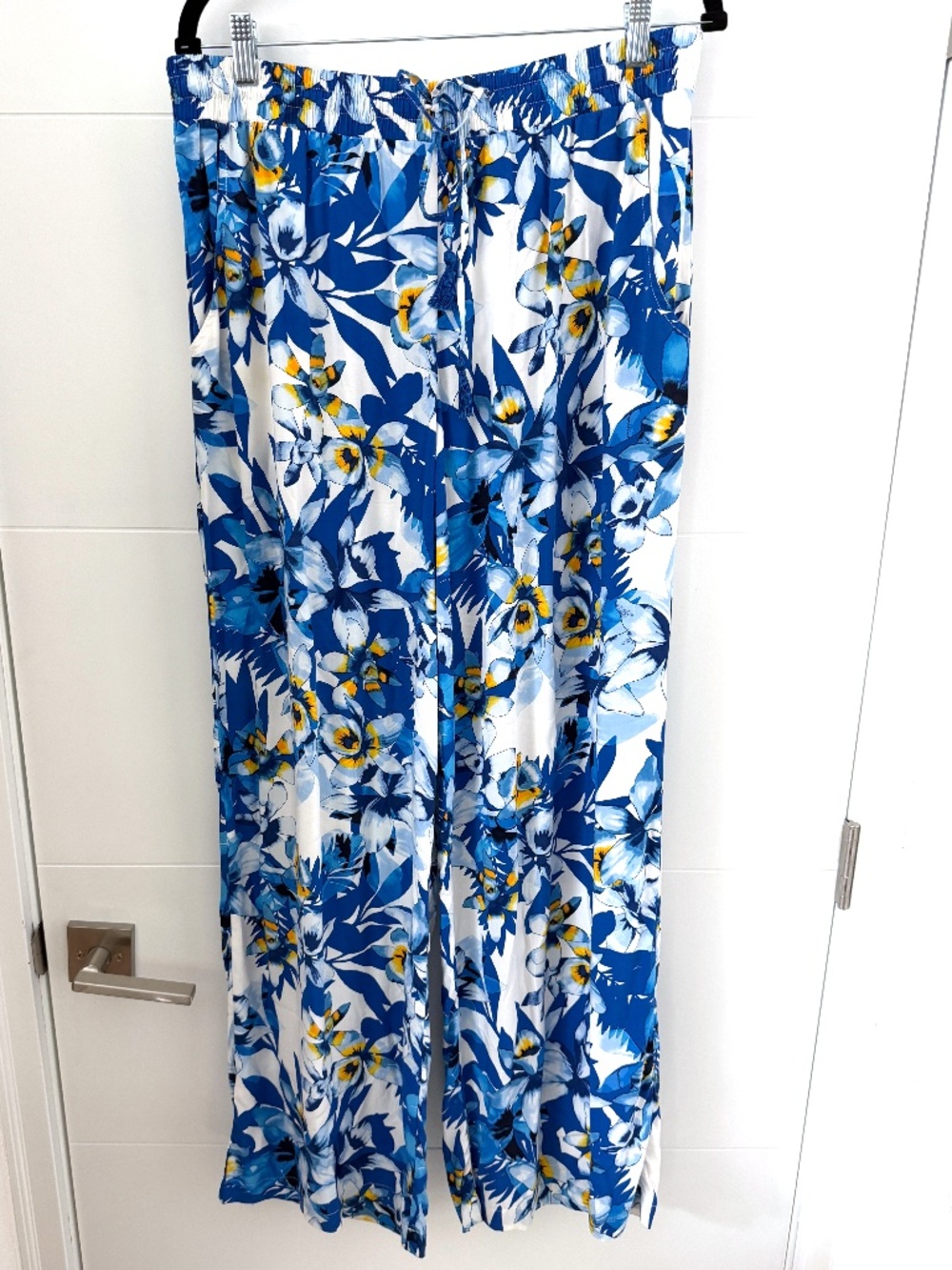 Tommy Bahama Blue Floral Tassel Drawstring Wide Leg Beach Pants Large